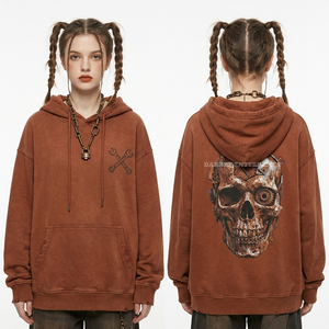 Sudadera con capucha vintage blanca desgastada con cremallera, gráfico personalizado, estampado de calavera, mangas con patchwork, estilo streetwear, fabricantes - Product Image 4