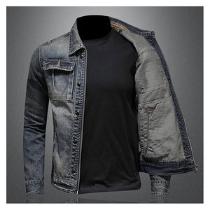 เสื้อแจ็คเก็ตยีนส์ทรงสลิมฟิตสไตล์คลาสสิกสำหรับผู้ชาย แจ็คเก็ตยีนส์แบบวินเทจขาดๆ แต่งซิป สไตล์ลำลอง เหมาะสำหรับขี่มอเตอร์ไซค์  ทันสมัย - Product Image 5