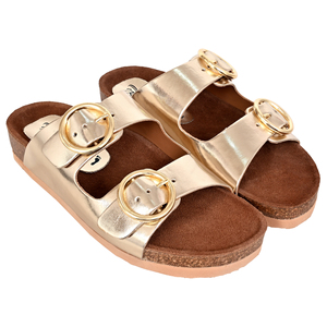Sandalias de Plataforma de Cuero Genuino Dorado con Cierre de Hebilla, Punta Abierta, Suela de EVA, Ligeras, a la Moda, para Todas las Temporadas - Product Image 3