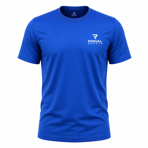 T-shirt sport bleu à manches courtes, coupe classique, séchage rapide, en jersey tricoté, col rond, logo imprimé sur le devant, en coton biologique - Product Image 1