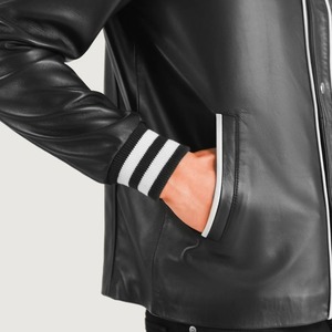 Stylish Mens Navy Blue Printed Soft PU Leather Jackets Fully Customized With 100% Original Sheepskin Front Closures Style Zipper - Product Image 5