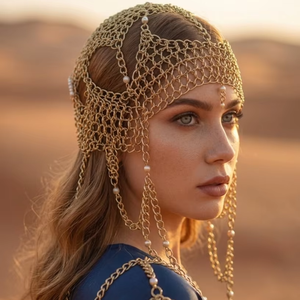 Coiffe en maille d'or avec perles, chaîne de front de mariée médiévale, bijou de cheveux Renaissance, alternative au voile de mariage bohème - Product Image 2