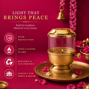 Lampe à huile traditionnelle Klassic Akhand Jyoti Diya en laiton pur de 6 pouces avec couvercle en verre et bouton de réglage de la mèche pour le temple Pooja - Product Image 5