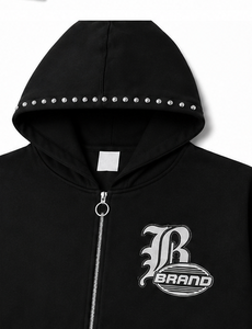 Sweat à capuche zippé sur mesure pour homme, de qualité supérieure, imprimé strass, effet délavé vintage, style streetwear en molleton. - Product Image 3