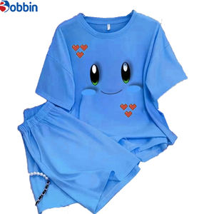 Ensemble 2 pièces personnalisé pour femme, nouvelle mode estivale, t-shirt et short de survêtement imprimés à motif dessin animé mignon, tenue décontractée ample - Product Image 1