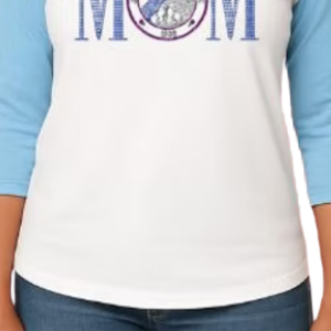 Camiseta de Béisbol para Mujer, Blanca y Azul, con Letras Entrelazadas Brillantes, Manga Raglán Tres Cuartos, Estilo Casual - Product Image 4