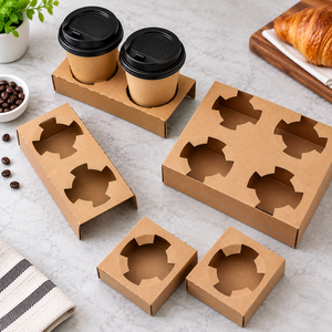 EcoRev ECO40 Porte-gobelets jetables en papier kraft biodégradable pour boissons chaudes, emballage à emporter, capacité pour deux gobelets, logo personnalisé - Product Image 6