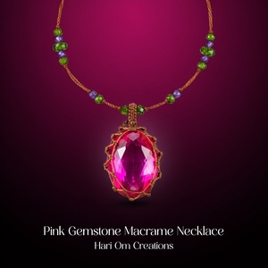 สร้อยคอจี้แมคราเม่สีชมพูมังงะทำมือประดับมุกน้ำจืดเคลือบแพลตตินั่มสไตล์โบโฮสำหรับงานปาร์ตี้ - Product Image 3