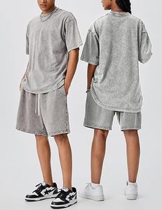 Shorts Bermuda en Coton Gris pour Homme, Taille Élastique, Couleur Unie, Respirant, avec Cordon de Serrage - Product Image 3