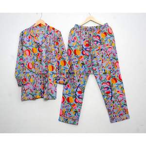 Conjunto de Pijama de Algodón Transpirable, Camisa de Pijama Larga, Ropa para Fiesta Nupcial, Conjunto de Pijama Cómodo, Traje de Dormir Floral, Ideal para el Verano - Product Image 1