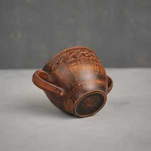 Handmade Terracotta <b>Tea</b> Cup and Saucer <b>Set</b> Vintage Embossed Ceramic Drinkware for Home Office <b>Party</b> - Product Image 3