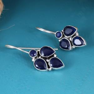 Pendientes Étnicos Bohemios de Moda con Circonita Azul al por Mayor |   Pendientes Pequeños Hechos a Mano con Baño de Plata Estilo Tribal Antiguo al por Mayor - Product Image 5