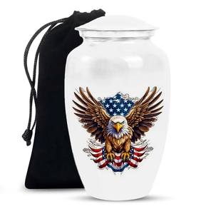 Urna Funeraria para Cremación Humana, Urna Conmemorativa con Diseño de Águila Calva Majestuosa, Bandera Americana y Paisaje Montañoso, con Bolsa de Terciopelo - Product Image 5