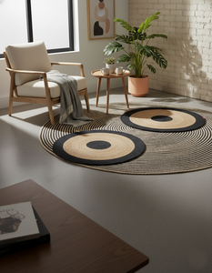 Hacer una declaración, alfombras abstractas de yute de tonos neutros, alfombras bordadas modernas tejidas a mano sostenibles, respaldo antideslizante acolchado - Product Image 6