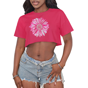 Camiseta corta elegante para mujer, con estampado personalizado, de algodón, estilo streetwear, manga corta, top de verano para la moda diaria. - Product Image 1