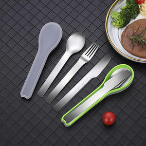 Ensemble de couverts portables réutilisables en acier inoxydable, cuillère, fourchette, couteau, couverts de voyage personnalisés avec boîte de rangement - Product Image 2