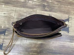 Ando Bag Genuine Cowhide Leather Vintage <b>Zip</b> Wristlet <b>Wallet</b> Clutch Pouch with Wrist Strap - Product Image 6