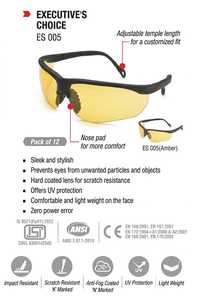 Executive Choice ES005 Polycarbonate Safety Goggles for Aerospace applications with Anti-Scratch Coating and Half-<b>Frame</b> Design - Product Image 4