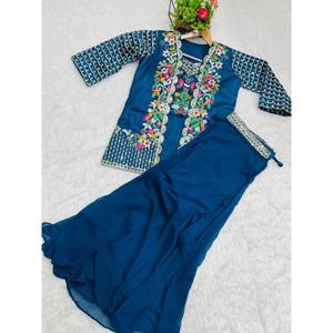 Ensemble de lehenga fantaisie prêt-à-porter avec chemisier et top court, 3 pièces en mousseline de soie, taille XL - Product Image 1