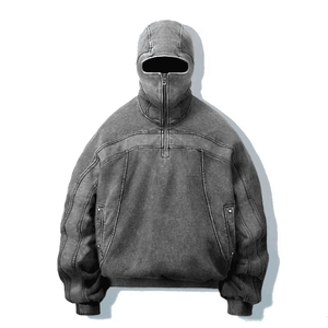 Sweat-shirt polaire oversize pour homme, coupe régulière, coupe-vent, couleur unie, veste d'hiver, tricoté 100% coton, avec poche - Product Image 1