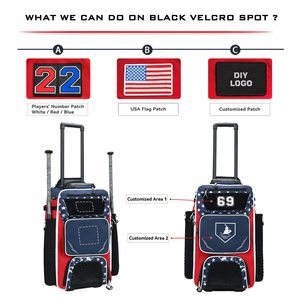 Bolsa de Equipo de Béisbol con Estampado de Bandera Americana, con Soportes para Bates y Ruedas para Almacenamiento de Equipo de Equipo - Product Image 5