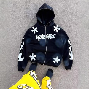 Sudadera con Capucha Bordada de Estilo Gótico Oversize al por Mayor, Tendencia Europea-Americana Y2K, Estilo Hip Hop Harajuku, 100% Algodón - Product Image 1