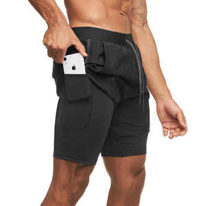 Pantalones Cortos Deportivos Casuales para Hombre, 2 en 1, de Secado Rápido, para Gimnasio, Entrenamiento, Correr, Cintura Elástica, Lona, Fitness, 100% Poliéster, Cintura Media - Product Image 3