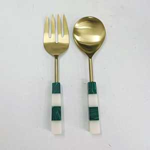Gold Salad <b>Servers</b> With White Resin Handles Metal Salad Salad <b>Server</b> Tools Set For Home Restaurant Use Flatware Dinnerware - Product Image 3