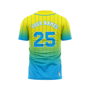 Maillot de baseball personnalisé à rayures jaunes et bleues pour jeunes, extensible dans les quatre sens, séchage rapide, respirant, sans coutures - Product Image 2