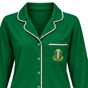   Conjunto de Pijama con Hojas de Hiedra Verdes para Mujer, con Bordado de Escudo Griego, Camiseta de Manga Larga con Botones y Pantalones de Pijama de Corte Holgado - Product Image 3