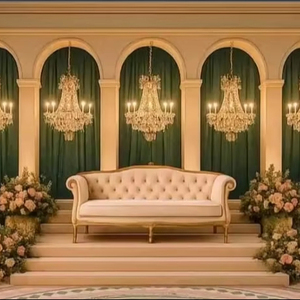 Décoration de scène de mariage en bois massif/toile de fond de scène en bois pour mariage/colonne en bois de luxe sculptée scène de mariage en bois massif - Product Image 1