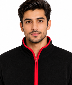 Premium Men's Black Polar <b>Fleece</b> Full Zip <b>Jacket</b> with Red Contrast Trim Winter Thermal <b>Jacket</b> Soft <b>Warm</b> Casual Outdoor <b>Fleece</b> - Product Image 4