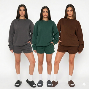 Conjunto Cómodo de Sudadera y Pantalones Cortos <span class=keywords><strong>para</strong></span> Mujer, Estilo Moderno e Informal, Ligero, <span class=keywords><strong>para</strong></span> Chicas - Product Image 2