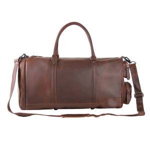 Men's Genuine Leather <b>Duffel</b> <b>Bag</b> 30-40L Zipper Closure Adjustable Strap Casual Gym Travel <b>Bag</b> Solid Brown Color - Product Image 5