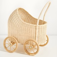 Poussette pour poupée tressée à la main, chariot en rotin de haute qualité, accessoire ludique pour poupées
