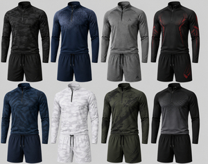Men's Quarter-Zip Pullover Shorts <b>Set</b> Solid Eco-Friendly Spandex <b>Knitted</b> Quick Dry Casual Spring Wear - Product Image 3