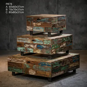 Reclaimed <b>Wooden</b> Iron <b>Chest</b> Box Set Big Medium Small Rustic Storage <b>Trunks</b> Vintage Industrial Furniture - Product Image 4