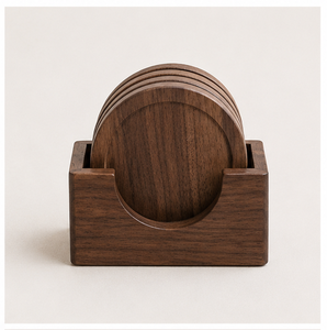 Wholesale Luxury Black Walnut Wood <b>Coasters</b> Set Of 6 with Holder Eco-Friendly Heat Resistant Round Wooden <b>Drink</b> Mats <b>For</b> Coffee - Product Image 5