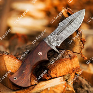 Cuchillo de caza y camping DIY de hoja fija de acero de Damasco hecho a mano, punta caída, con funda de palisandro natural, OEM/ODM, superventas - Product Image 4