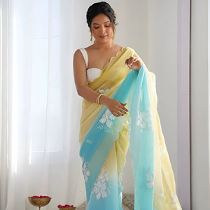 ผ้าซิฟฟอนเนื้อนุ่มหรูหรา ดูมีระดับ พร้อมงานปักสวยงาม ประดับด้วยเลื่อมขนาด 3 มม. ความยาว 5.5 เมตร - Product Image 1