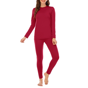 Sous-vêtements thermiques longs pour femmes, couche de base hivernale en polaire, 100% coton, col rond, tricoté, respirant, usage quotidien - Product Image 4