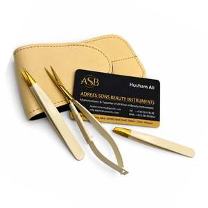 Pinzas para Cejas Color Crema Dorado con Logotipo Personalizado, Pinzas de Acero Inoxidable con Puntas Inclinadas y Afiladas, Pinzas para Cejas con Tijeras de Pestañas con Resorte - Product Image 5