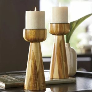 Porte-bougie en bois rustique haut de gamme, pièce décorative artisanale pour un intérieur moderne, idéal pour les mariages et la mise en scène de la table à manger - Product Image 1