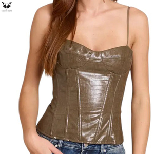 Dark Olive Croc Faux Leather Structured Customized Made Easy To Wear Durable Medium Control Corset Shapewear for Women - Product Image 4