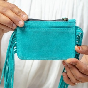 2025 nouvelle conception de point de botte 100% en cuir véritable carré court fermeture éclair gland Mini gros frange portefeuilles porte-carte porte-monnaie - Product Image 5