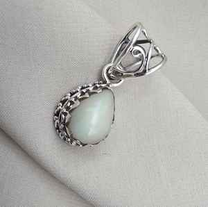 Natural White Opal Pear Pendant 925 Sterling Silver Handmade Cabochon Gemstone <b>Jewelry</b> October Birthstone - Product Image 3