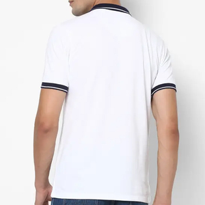 Men's <b>White</b> Short Sleeve Polo Shirt With Navy Trim Cotton Pique Breathable Casual Regular Fit - Product Image 2