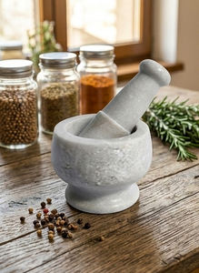 Juego de Mortero y Pilón de Mármol Blanco Portátil Ecológico Premium Sigma Exports - Mortero Khalbatta Okhli Resistente para Especias y Hierbas - Product Image 2