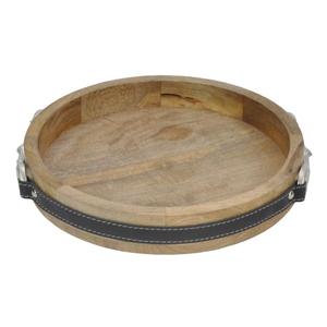 Bandejas Redondas de Madera para Servir Té y Aperitivos, Ecológicas, Aptas para Lavavajillas, Hechas a Mano, Estilo Brida de Caballo de Cuero - Product Image 3