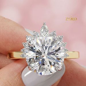 แหวนทอง 14K ทรงมงกุฎประดับเพชรทรงกลม แหวนหมั้นสุดหรูสำหรับเจ้าสาว - Product Image 1
